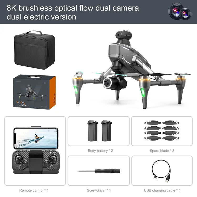 🔔 Drone with 8K camera for adults, v196 rc quadcopter with auto return, follow me, brushless motor, circular flight, waypoint, altitude hold, headless mode, 28 minutes long flight time!!