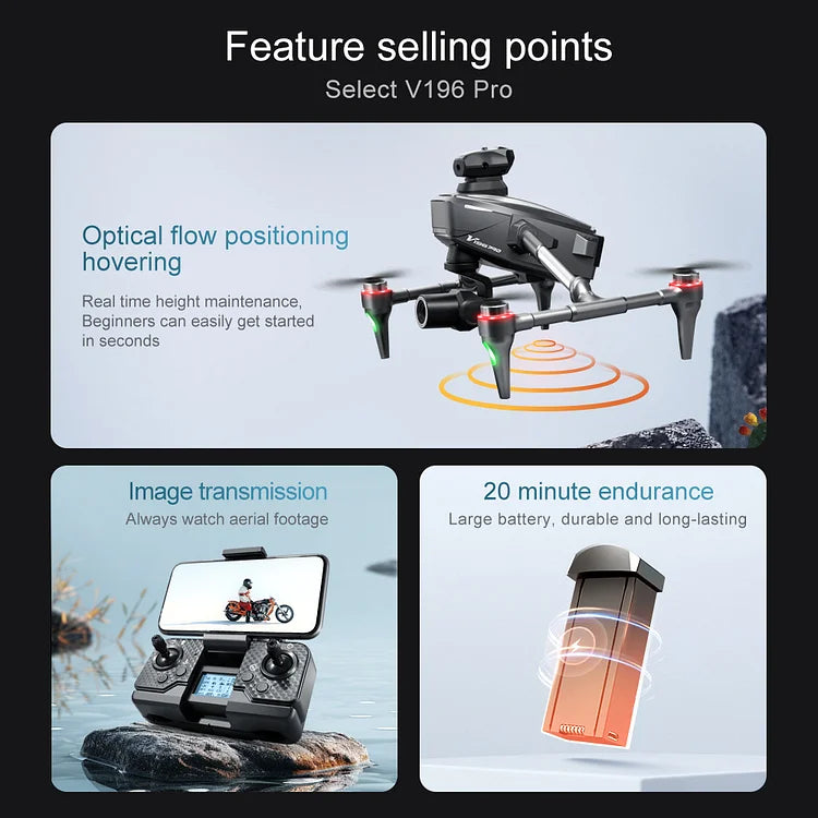 🔔 Drone with 8K camera for adults, v196 rc quadcopter with auto return, follow me, brushless motor, circular flight, waypoint, altitude hold, headless mode, 28 minutes long flight time!!