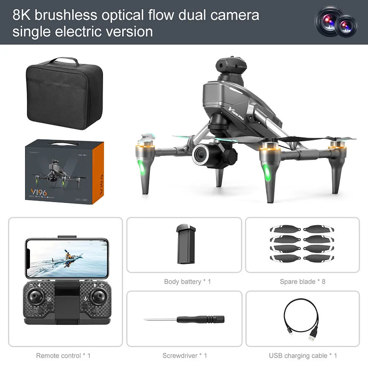 🔔 Drone with 8K camera for adults, v196 rc quadcopter with auto return, follow me, brushless motor, circular flight, waypoint, altitude hold, headless mode, 28 minutes long flight time!!