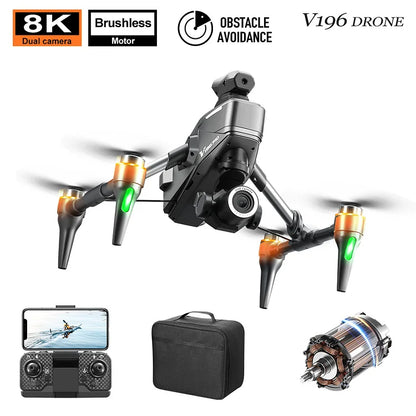 🔔 Drone with 8K camera for adults, v196 rc quadcopter with auto return, follow me, brushless motor, circular flight, waypoint, altitude hold, headless mode, 28 minutes long flight time!!