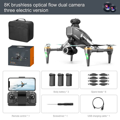 🔔 Drone with 8K camera for adults, v196 rc quadcopter with auto return, follow me, brushless motor, circular flight, waypoint, altitude hold, headless mode, 28 minutes long flight time!!