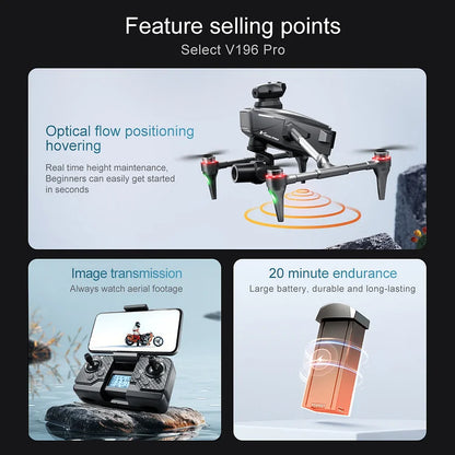 🔔 Drone with 8K camera for adults, v196 rc quadcopter with auto return, follow me, brushless motor, circular flight, waypoint, altitude hold, headless mode, 28 minutes long flight time!!